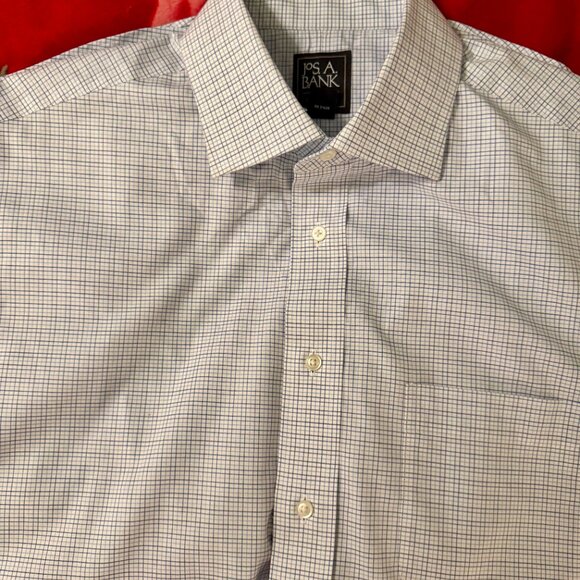 Jos. A. Bank Traveler Men’s Dress Shirt Tailored Fit 16-33 Blue Check Spread - Picture 7 of 16